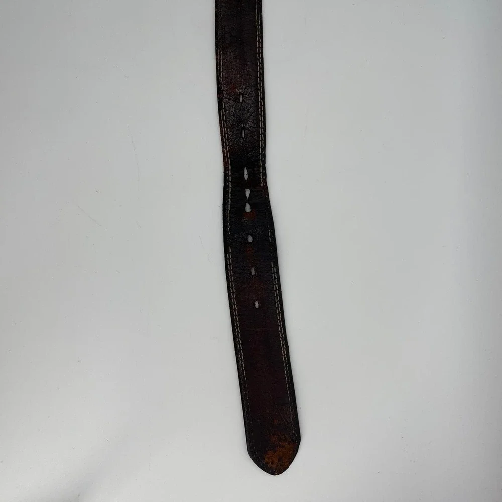 Vintage Abercrombie & Fitch Leather Belt Made in USA Brown Brass Buckle 43.5in